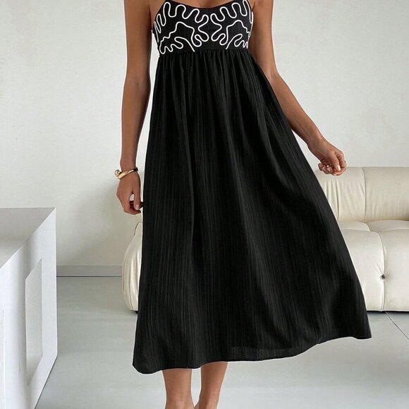 Black Casual Women's Boho Western Festival Cami Dress - Picture 3 of 8
